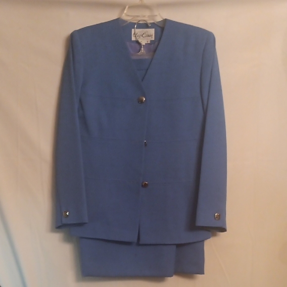 Oleg Casssi Blue Women's Blazer and Skirt Set Size 6 - Picture 1 of 8